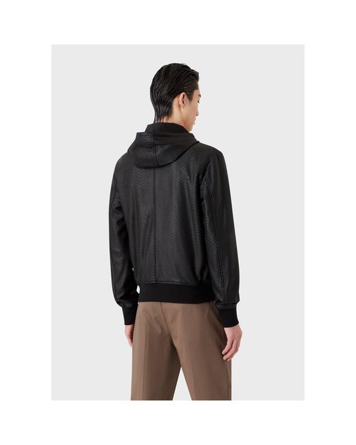 Emporio Armani Black Leather Jacket for men