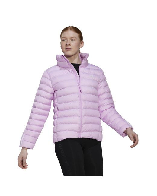 Adidas Purple Itavic Three Stripe Water-Repellent Long Sleeve Bomber Jacket