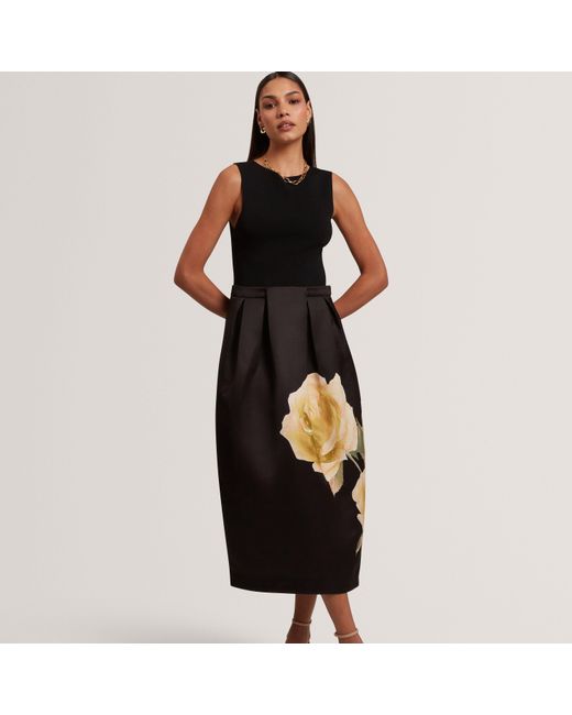 Ted Baker Black Floral Print Midi Dress