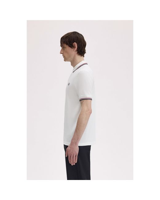 Fred Perry White Short Sleeve Twin Tipped Polo Shirt for men