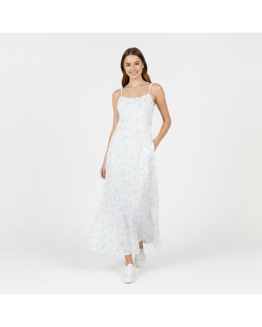 Jack Wills White Jw Ruched Midi Slit Tea Dress