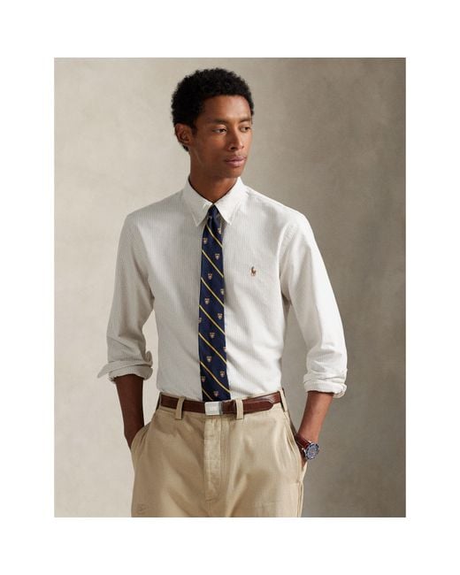 Polo Ralph Lauren White Slim Fit Striped Oxford Shirt for men