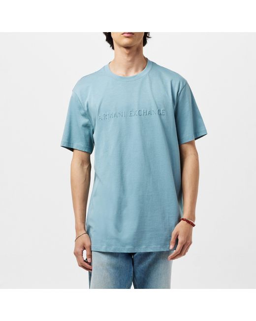 ARMANI EXCHANGE Blue Embossed Logo T-Shirt for men