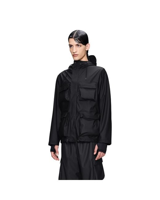 Rains Black Pocket Waterproof Jacket
