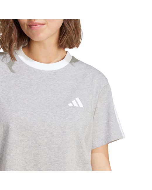 Adidas Gray Essentials 3 Stripe T-Shirt