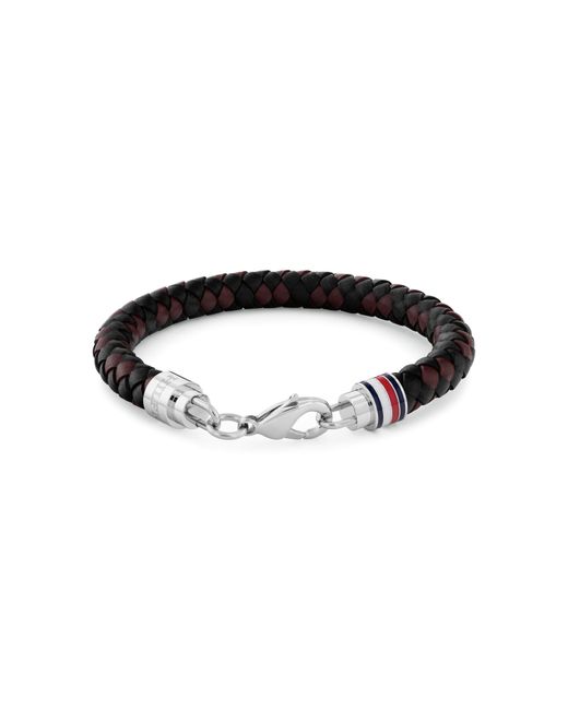 Tommy Hilfiger Black Braided Leather Bracelet for men