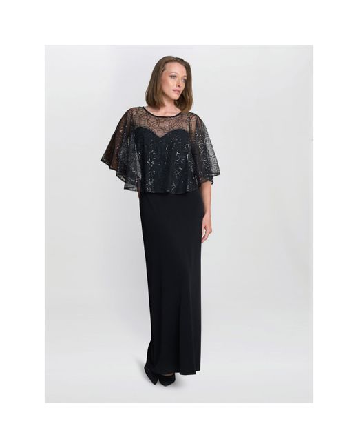 Gina Bacconi Black Anoushka Maxi Dress With Sheer Cape