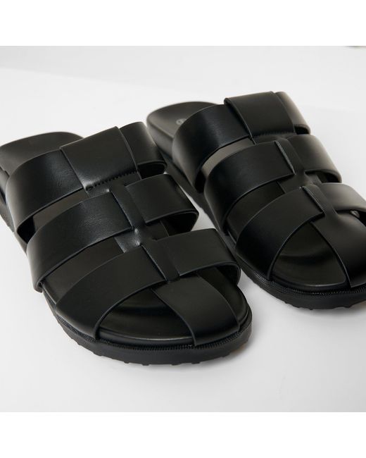 Threadbare Black Gladiator Slip-On Sandals for men