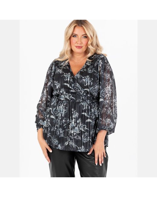 Lovedrobe Black Monochrome Floral Maxi Sleeve Wrap Top