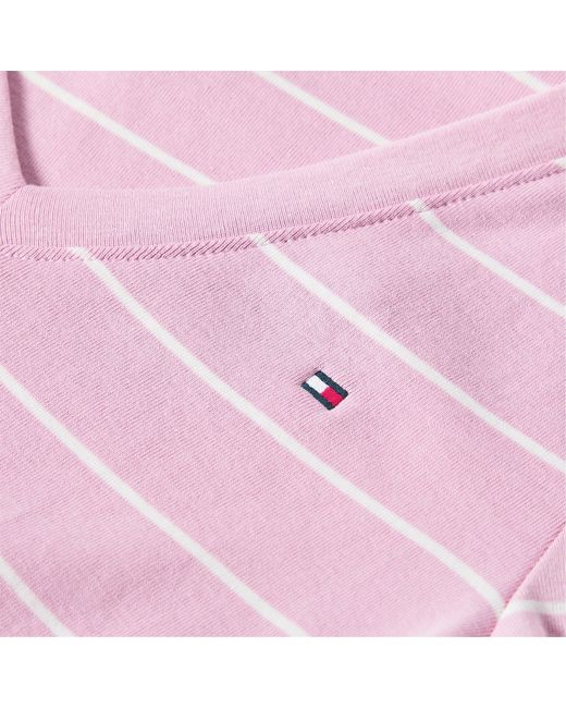Tommy Hilfiger Pink V-Neck Striped T-Shirt