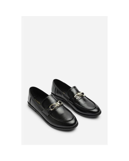 Where's That From Black Where's Knot Trim Hardware Detail Flat Loafers