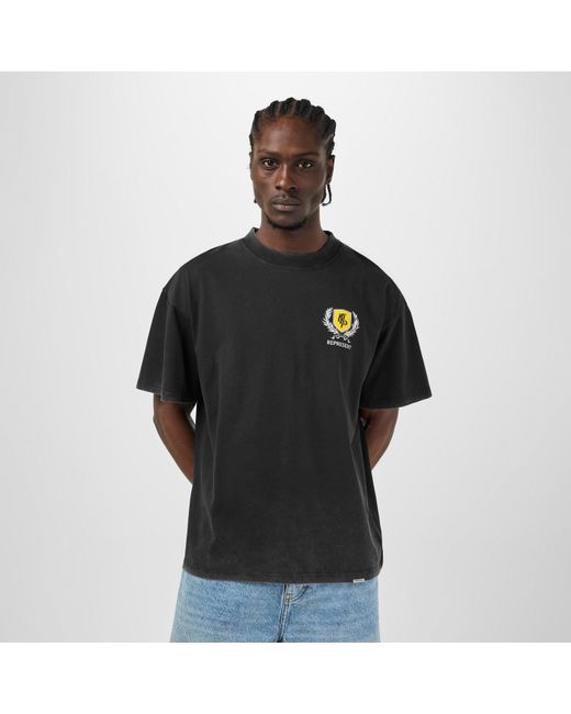 Represent Black Crest Cotton Graphic Short Sleeve Oversized T-Shirts for men