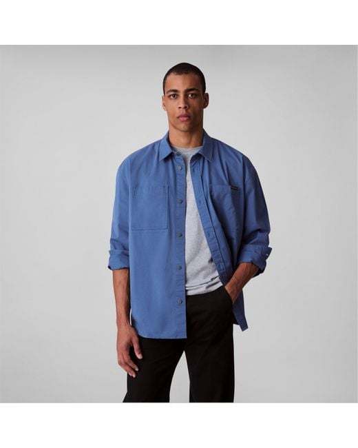 Calvin Klein Blue Relaxed Chambray Cotton Long Sleeve Oversized Fit Overshirt for men