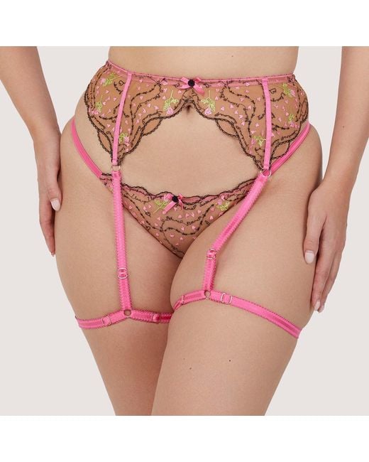 Playful Promises Pink Spank Me & Nude Custom Embroidery Suspender B