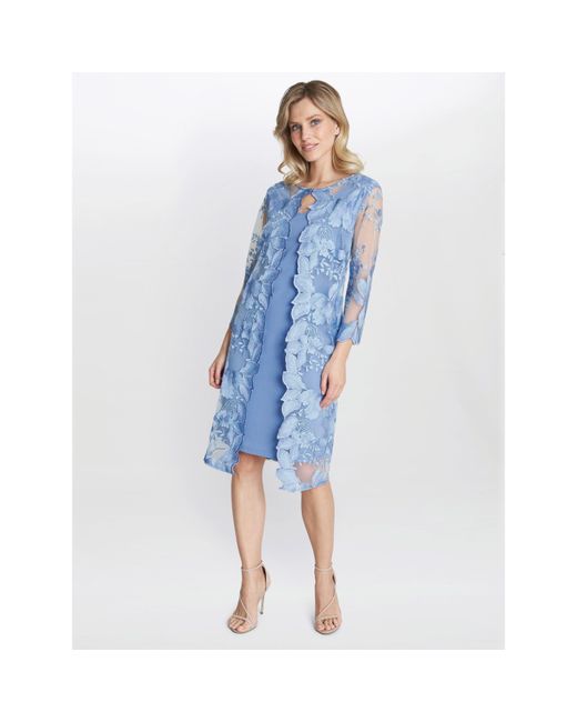Gina Bacconi Blue Savoy Embroidered Lace Mock Jacket