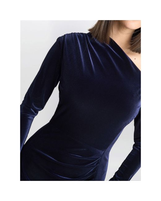Gina Bacconi Blue Tess Velvet Off Shoulder Dress