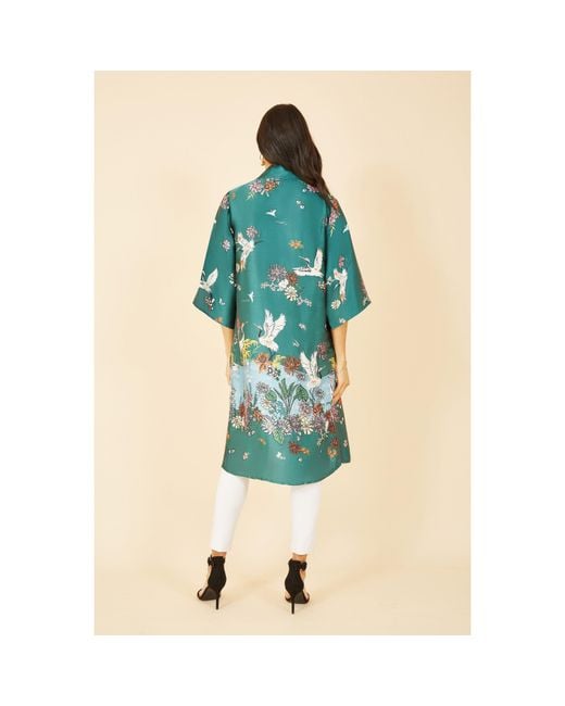 Yumi' Blue Satin Crane Border Kimono