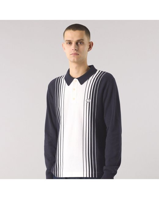 Pretty Green Blue Gradient Knitted Long-Sleeve Polo Shirt for men