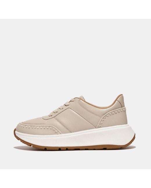 Fitflop White F-Mode Crochet-Stitch Leather Flatform Trainers