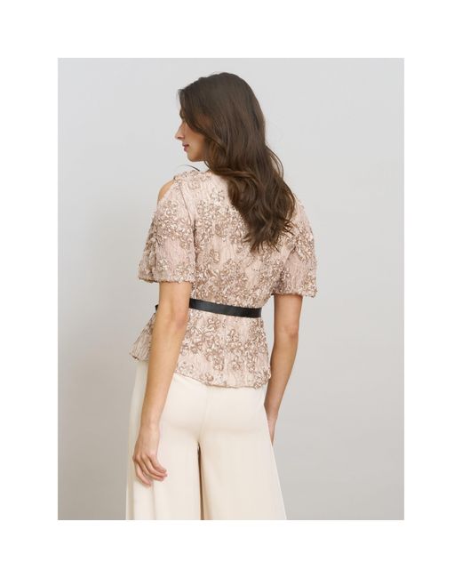 Gina Bacconi Pink Kitty V Neck Lace Blouse