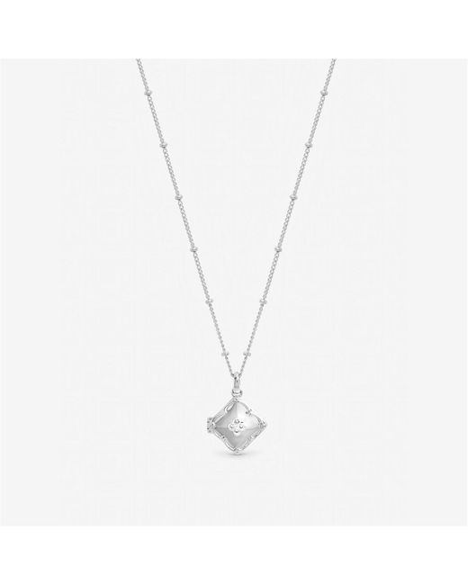 Inicio White Sterling Plated Clover Locket