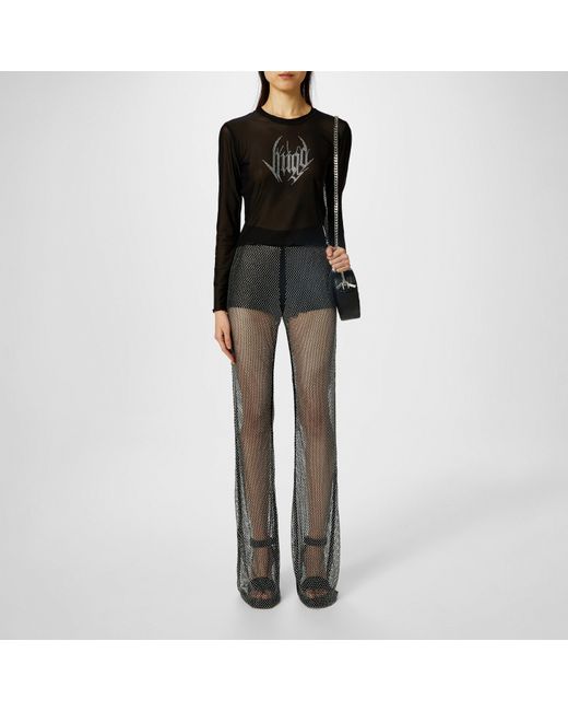 HUGO Black X Bella Poarch Slim-Fit Glitter-Mesh Trousers