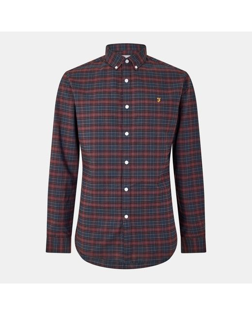Farah Blue Carway Long-Sleeve Patterned Shirt for men