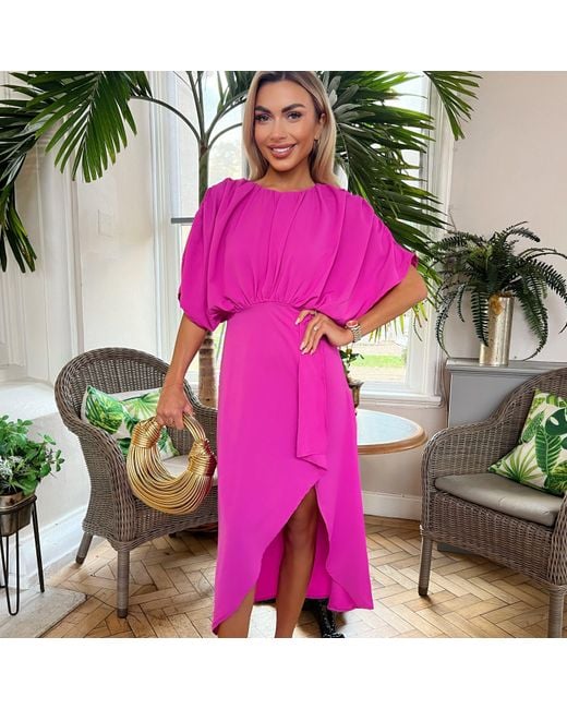 AX Paris Pink Batwing Top Wrap Skirt Midi Dress