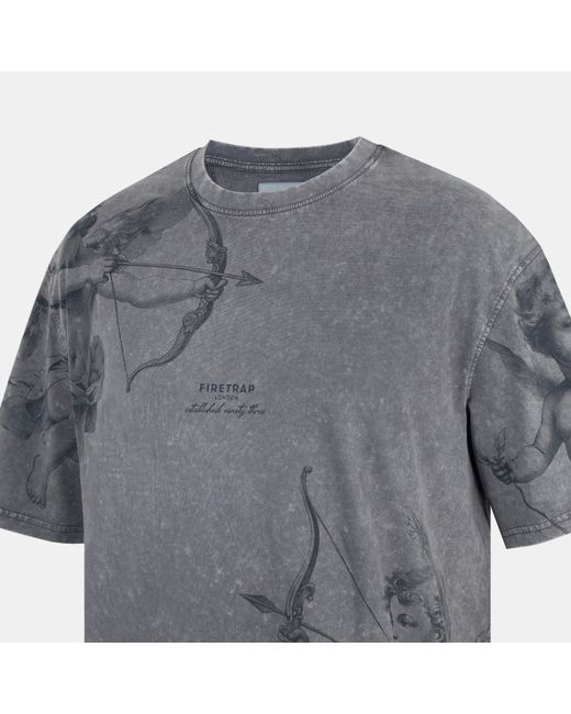 Firetrap Gray Acid Wash Oversized T-Shirt for men