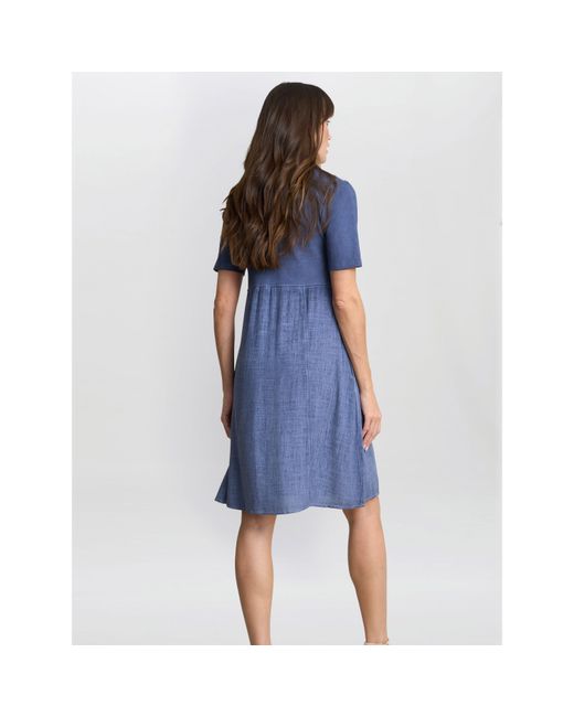 Gina Bacconi Blue Aaliyah Chambray Demin And Jersey Dress