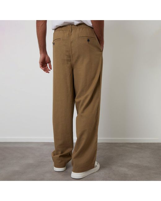 Threadbare Natural Linen Blend Loose Fit Trousers for men