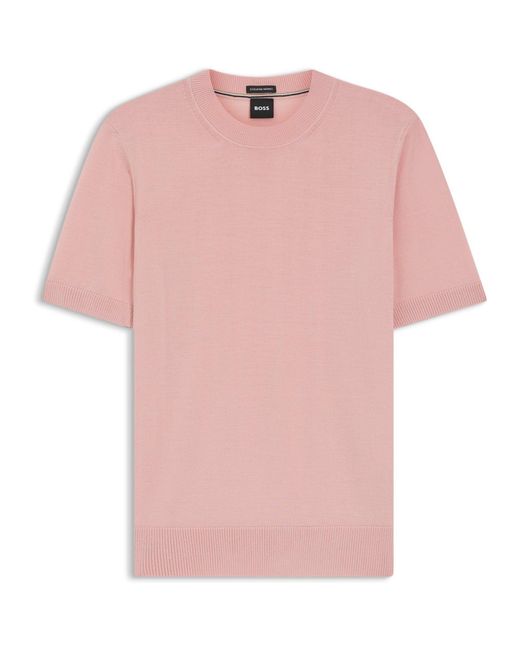 Boss Pink Knitted Short Sleeve Top (Umauro) for men