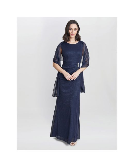 Gina Bacconi Blue Alicia Maxi Dress With Matching Shawl