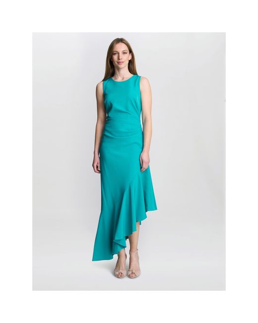 Gina Bacconi Blue Paige Asymmetric Frill Hem Dress
