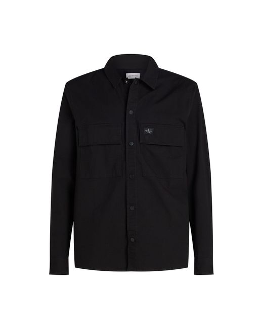 Calvin Klein Black Cargo Cotton Long Sleeve Relaxed Fit Overshirt for men