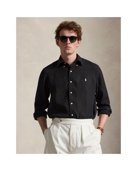 Polo Ralph Lauren Blue Linen Long Sleeve Shirt for men