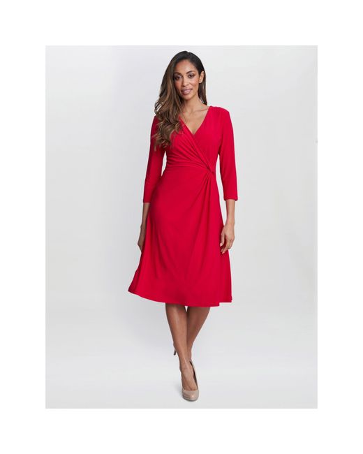 Gina Bacconi Red Antonia Jersey Wrap Dress