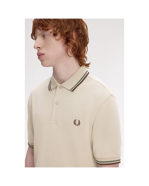 Fred Perry Natural Short Sleeve Twin Tipped Polo Shirt for men