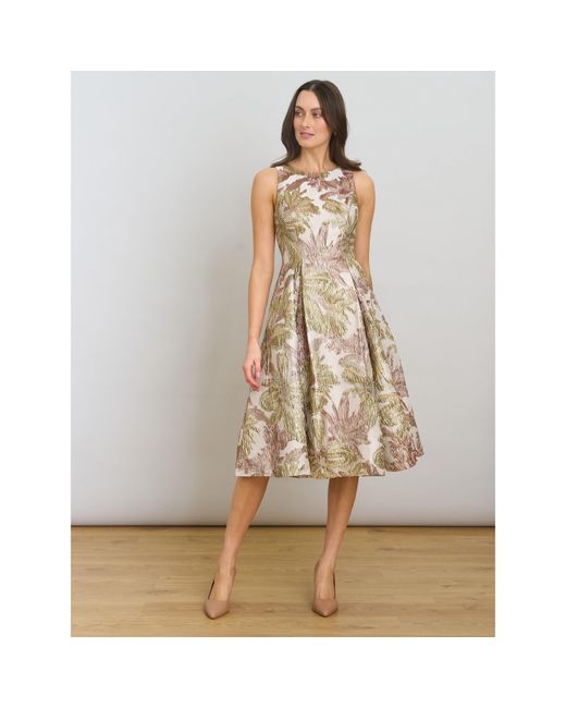 Gina Bacconi Natural Alexandra Printed Jacuard Dress