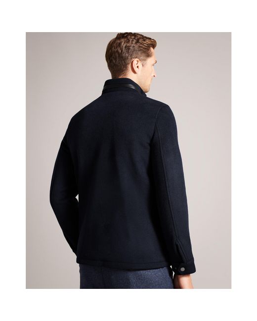 Ted Baker Blue Funnel Neck Overcoat for men