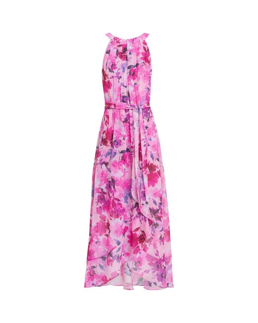 Gina Bacconi Pink Hermione Printed Keyhole Halter Dress
