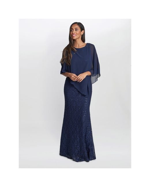 Gina Bacconi Blue Ginger Sequin Lace Dress With Chiffon