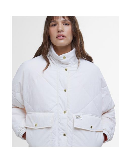 Barbour White Zola Long Sleeve Stand Collar Quilted Jacket