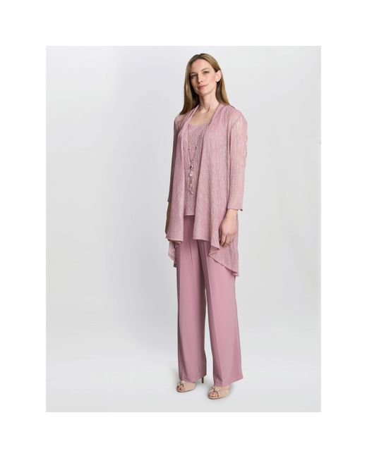 Gina Bacconi Pink Natasha 3 Piece Metallic Trouser Suit