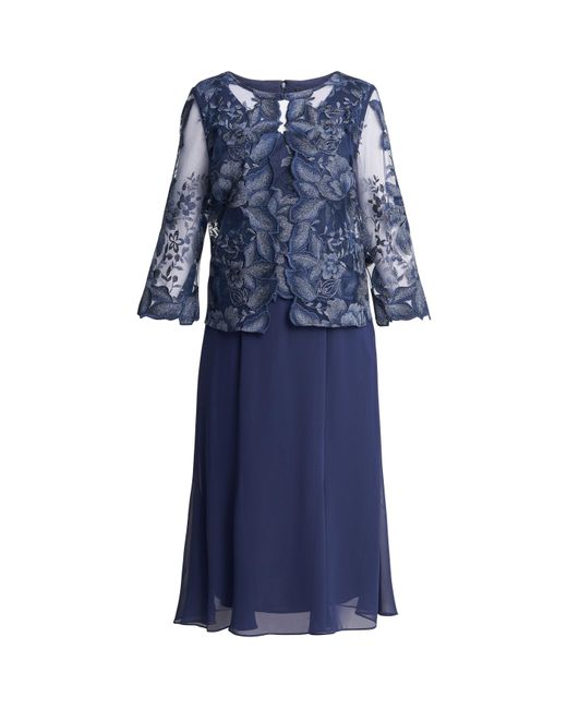 Gina Bacconi Blue Nadine Midi Length Mock Jacket Dress