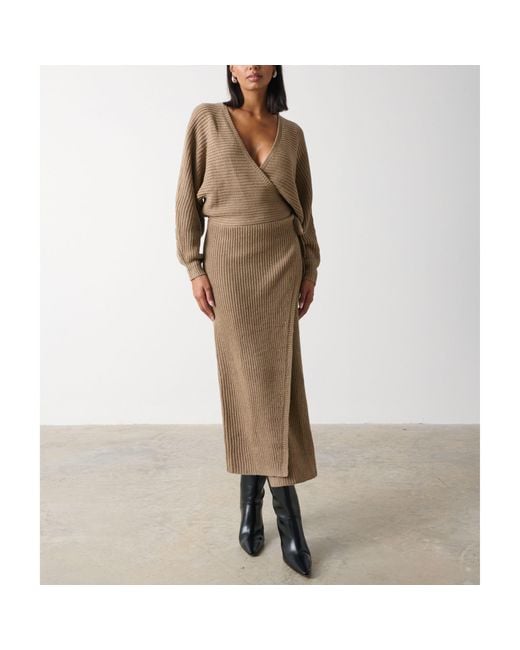 Pretty Lavish Natural Aidan Wrap Knitted Jumper Dress