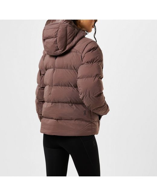 On Shoes Brown Challenger Hooded Lg Sleeve Zip Puffer Jacket
