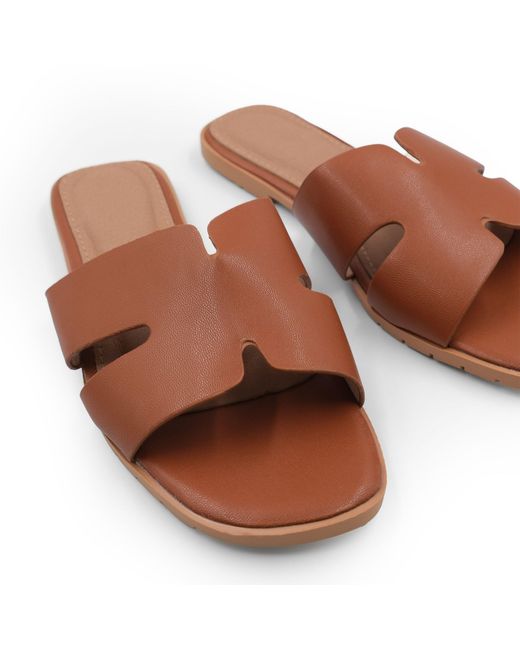 Where's That From Brown Cutout Strap Flat Sandals