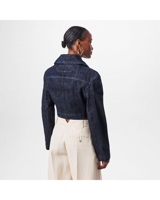 Jacquemus Blue Marino Cotton Cropped Long Sleeve Denim Jacket