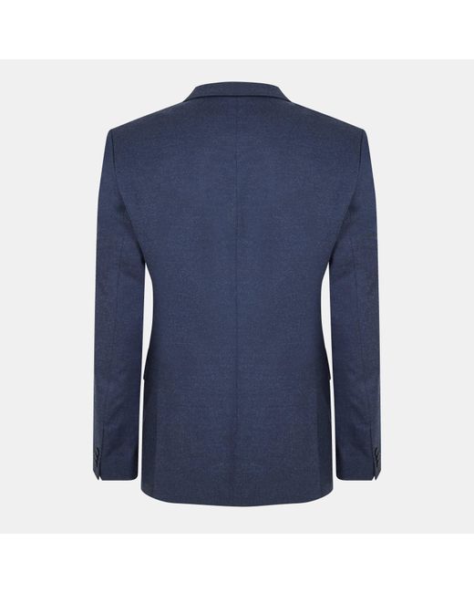 HUGO Blue Solid Patterned Lapel Collared Flap Pocket Blazer for men